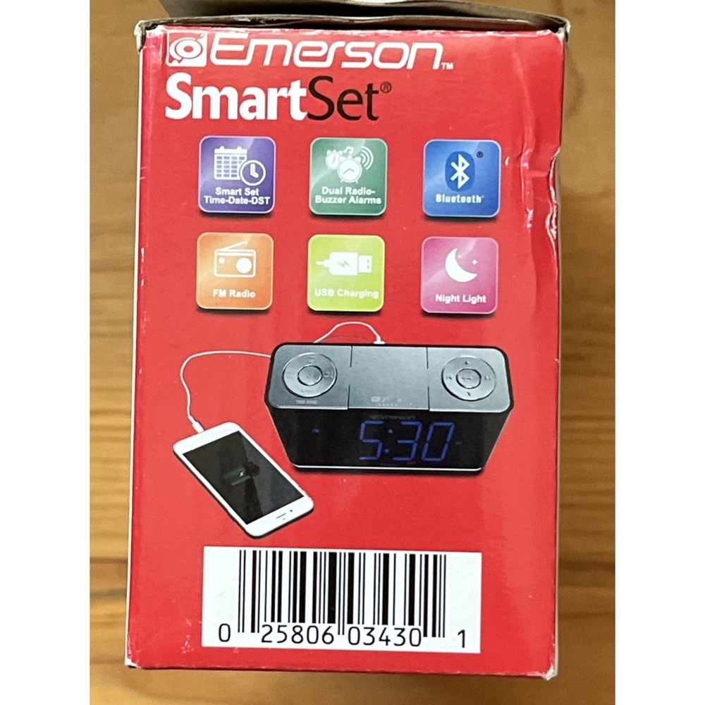 Emerson BLUETOOTH Digital Alarm Clock FM Radio DUAL ALARMS USB Charge CK51507 - Picture 6 of 8